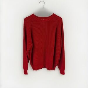 Vintage Eddie Bauer Cable Knit Fisherman Sweater Mens Large Red 90s